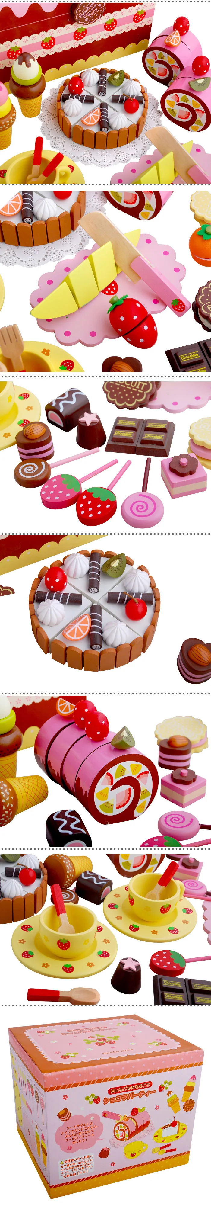 Горячий розовый милый деревянный имитационный торт клубника Chocolat Cut игра ролевые игры кухня еда игрушки для детей Детская Подарочная игрушка