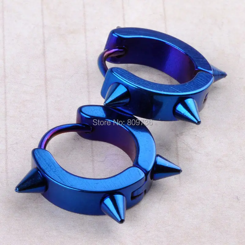 Мужские серьги кольца из нержавеющей стали золотистые/черные с шипами ювелирные