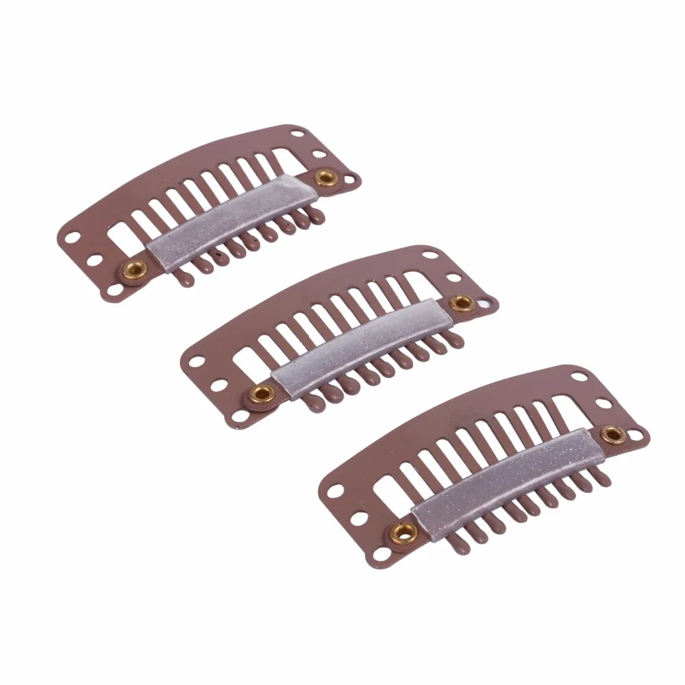 

Hot50 pcs 32mm 9-teeth Hair Extension Clips Snap Metal Clips With Silicone Back For Clip in Human Hair Extensions Wig Comb Clips