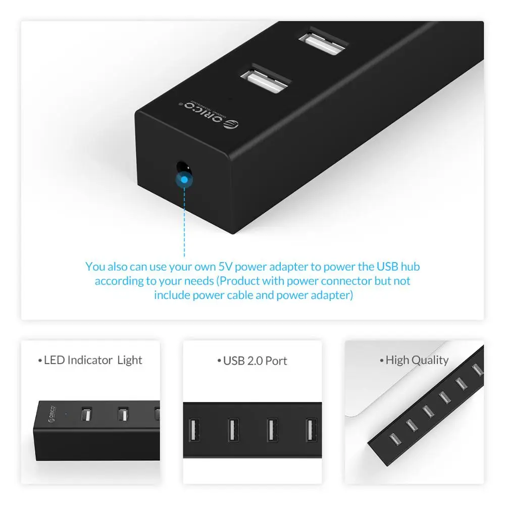 Концентратор ORICO 7 портов s USB2.0 концентратор с входным Питанием постоянного тока