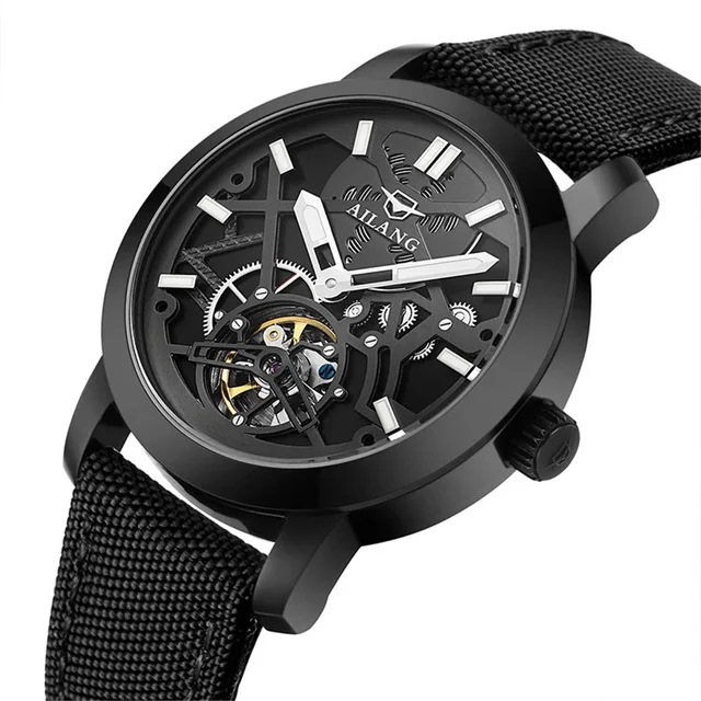 AILANG swim мужские полые автоматические механические часы Tourbillon Модные Бизнес водонепроницаемые 50 м часы Relogio Masculino - Цвет: Leather 02