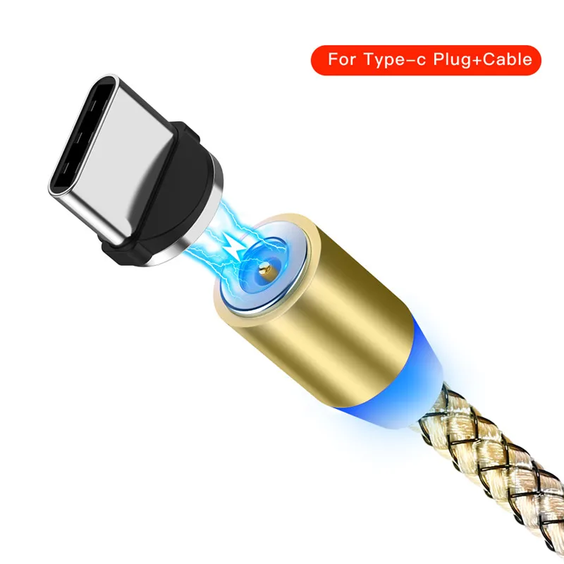 Магнитный USB C Micro USB кабель для huawei P20 светодиодный Тип C магнит зарядное устройство Micro USB кабель для передачи данных нейлоновый провод шнур для Xiaomi samsung - Цвет: Gold for Type-c