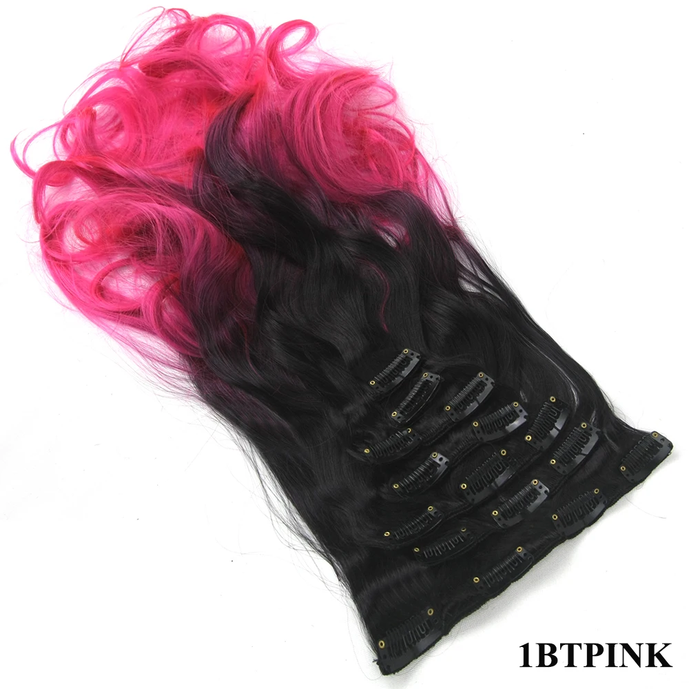 P1B/27 Soowee 7 шт./компл. длинные волнистые синтетические волосы термостойкие черные и красные седые окрашенные волосы клип в наращивание волос Aplique De Cabelo - Цвет: P1B/27