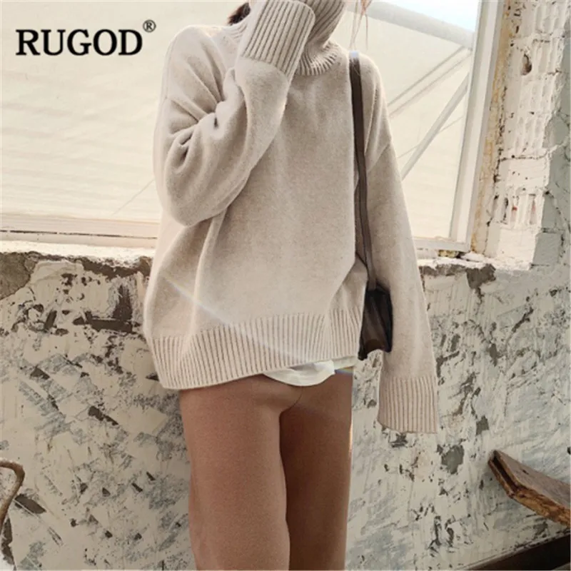 RUGOD Solid Women Sweater and Pullover 2019 Spring Turtleneck Long Sleeve Knitted Tops Casual Soft Warm Jumper Befree | Женская одежда
