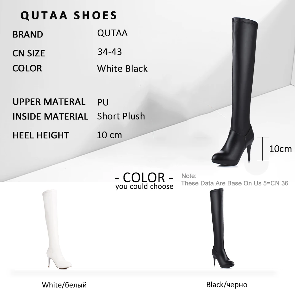 QUTAA/ г. Модная теплая обувь на меху из искусственной кожи на высоком каблуке, на молнии, с коротким плюшем зимние женские ботфорты на платформе размеры 34-43