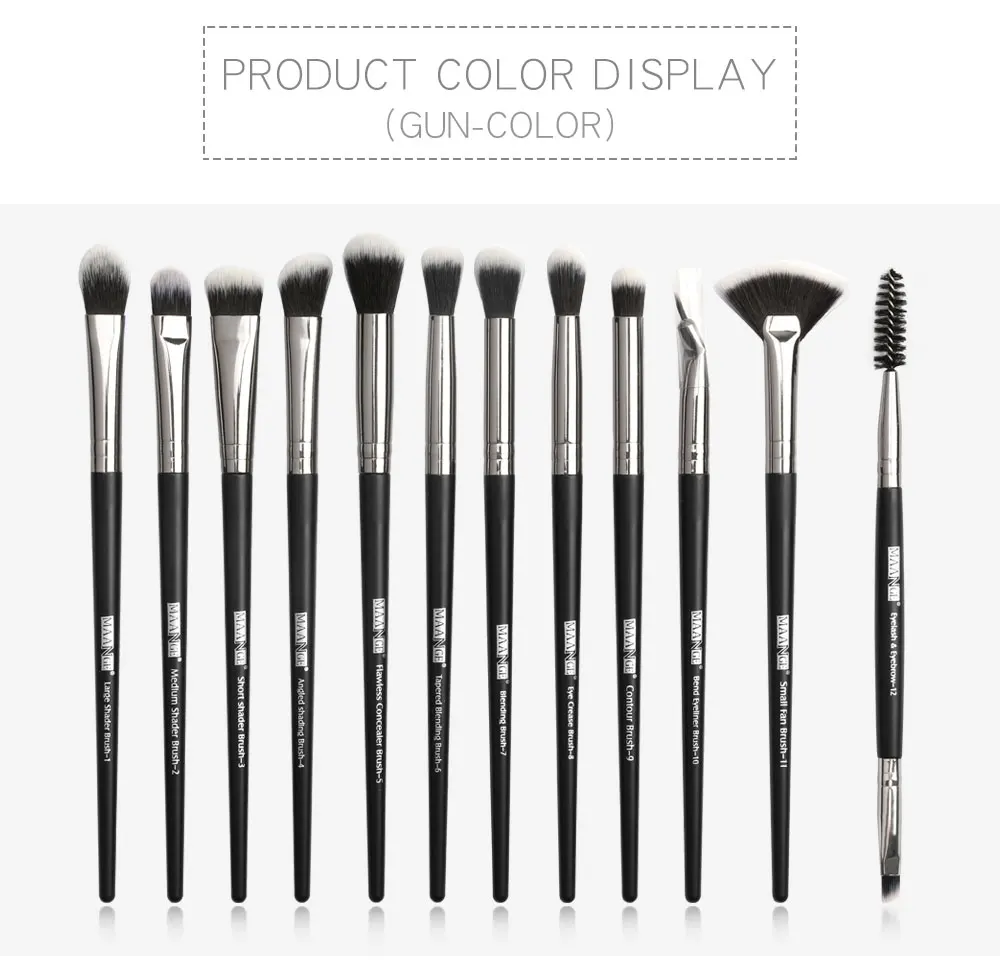 MAANGE новые толстовки с надписью «Make Up щетки 3 состоит из 12 штук, профессиональное смешивание теней для век бровей вентилятор кисти для макияжа Красота набор для макияжа