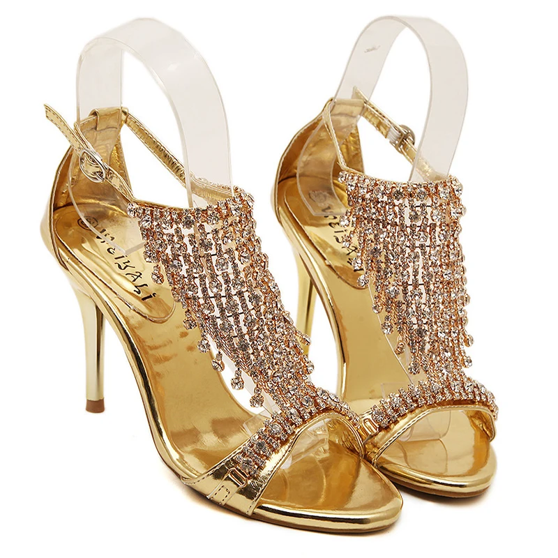 

Glitter Crystal Sandals Women Gold Silver Heels Designer Shoes Women Luxury 2018 Stiletto Ladies Wedding Shoes Sapato Feminino