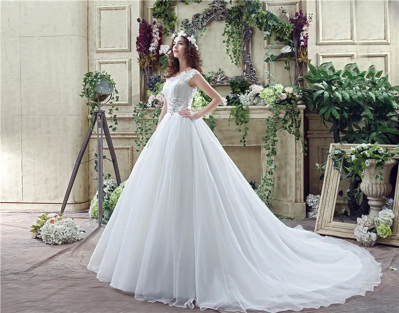 Свадебное платье принцессы с круглым вырезом vestido de noiva недорогие свадебные