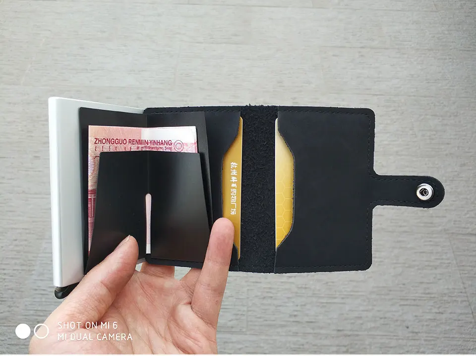 RFID Блокировка, винтажный кредитный держатель для карт, для мужчин, алюминиевый сплав, бизнес чехол для ID карты, автоматический мужской металлический кожаный держатель для карт, кошелек
