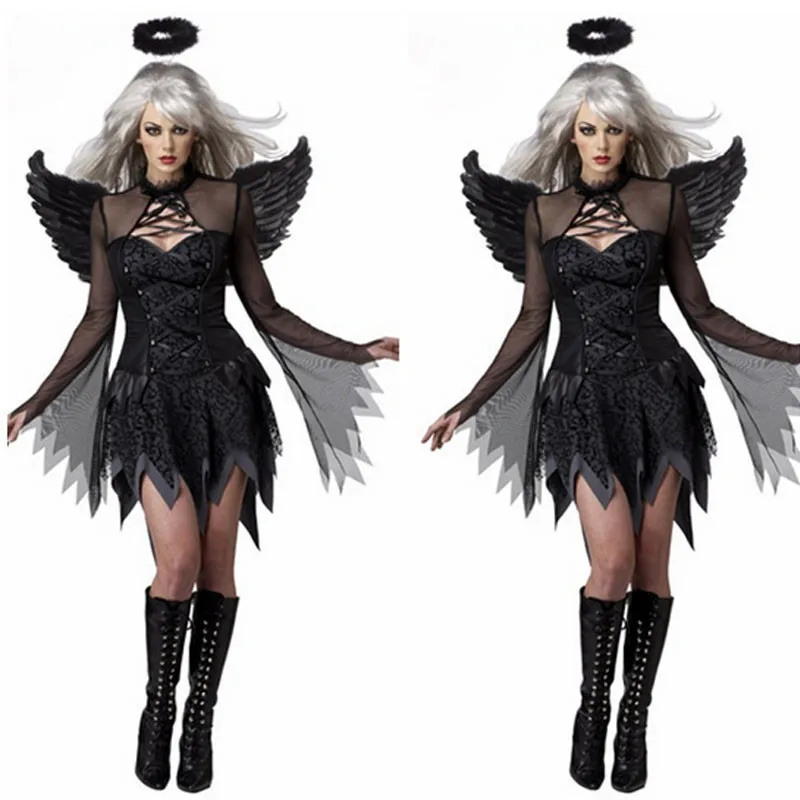 

Women Lady Sexy Black Devil Angel Cosplay Costumes Adults Demon Costume Dress Female Party Dress Decor Purim Halloween