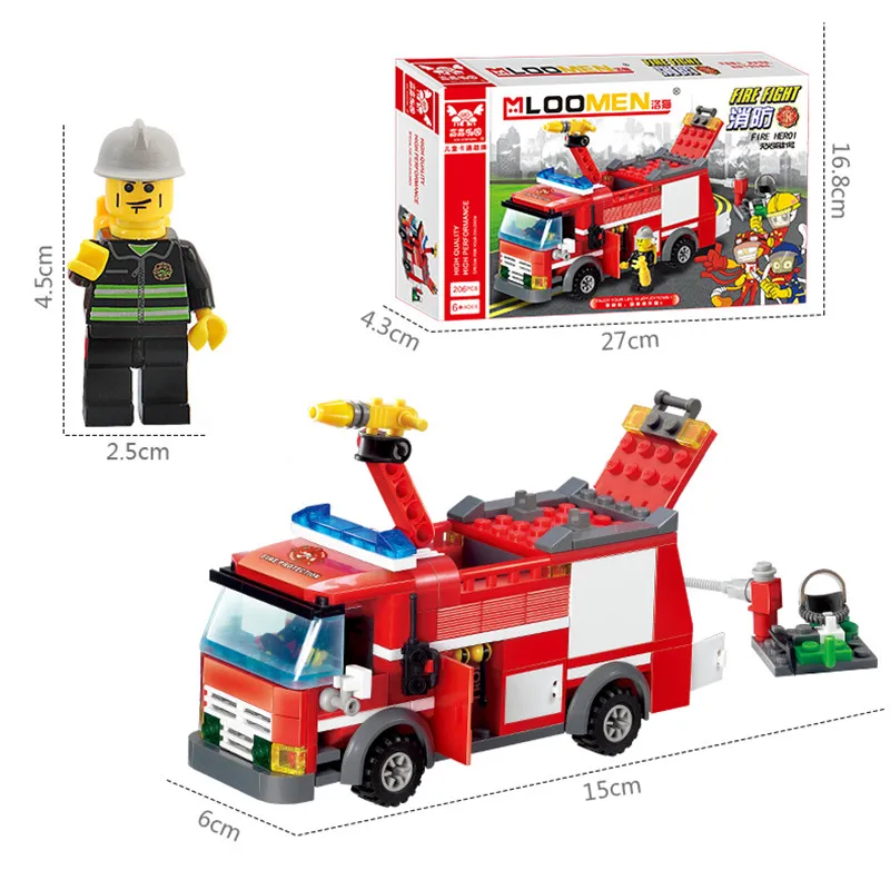206 шт./компл. Legoings пожарная машина спринклерная DIY строительные блоки наборы