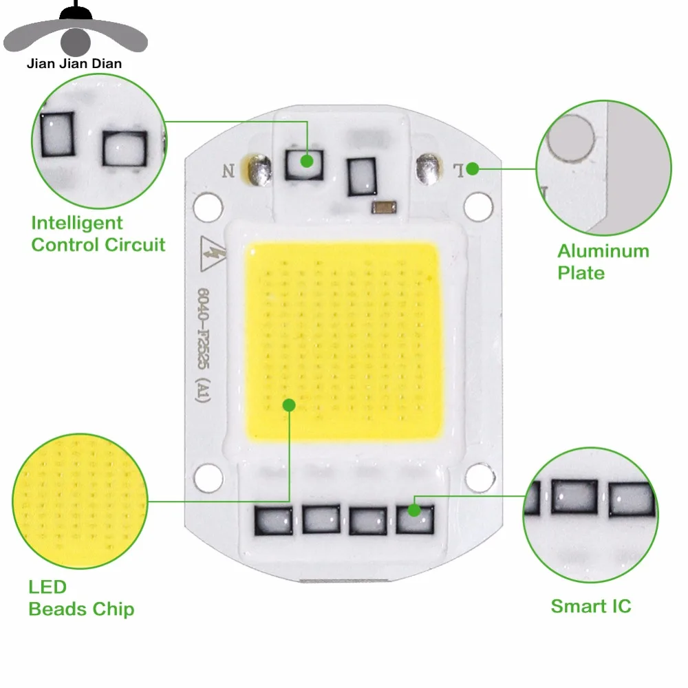 Светодиодный чип COB 10 Вт 20 30 50 светодиодная лампа 220 В вход IP65 умный IC для - Фото №1
