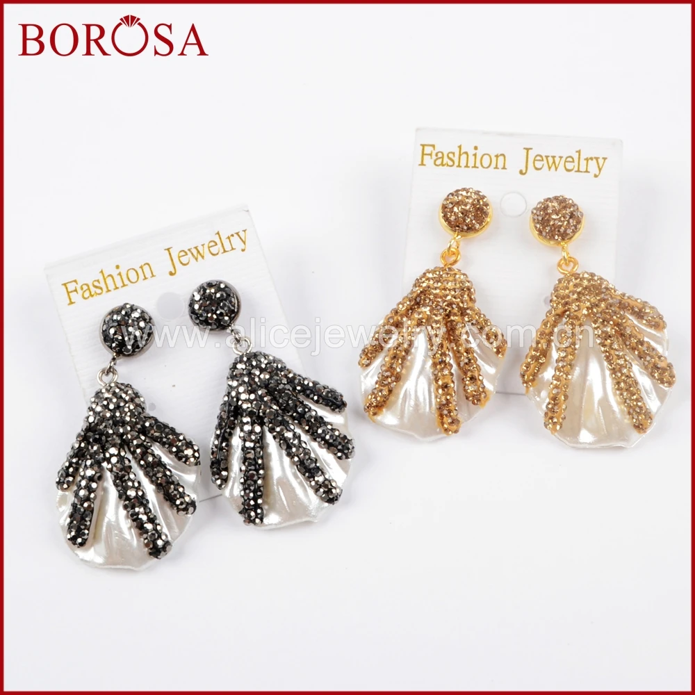 BOROSA дизайн природа жемчуг Druzy ювелирные серьги горный хрусталь проложить