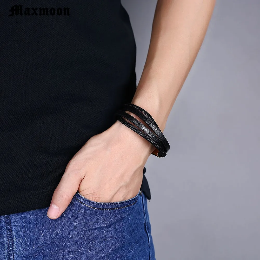 Браслеты и браслеты Maxmoon мужские кожаные из нержавеющей стали плетеный Канат