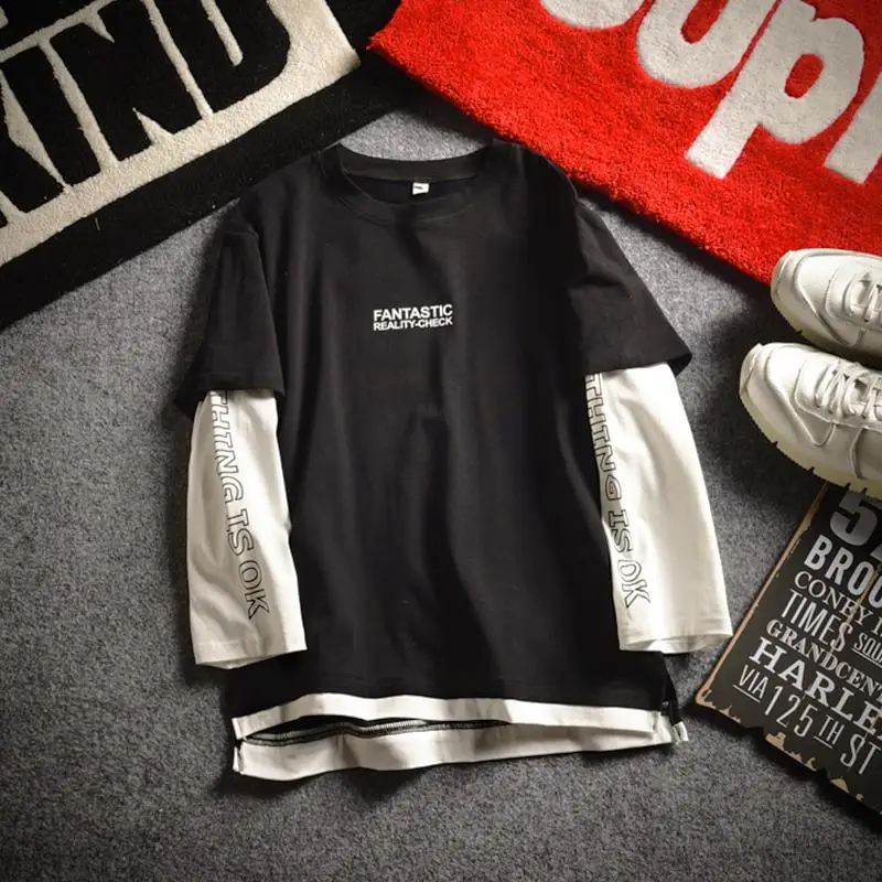 Новинка 2017 одежда для подростков модная Лоскутная футболка из двух частей с