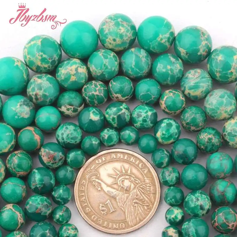 

6,8,10,12,14mm Smooth Round Beads Ball Green Sea Sediment Stone Beads For DIY Necklace Bracelat Jewelry Making 15" Free Shipping