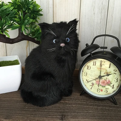 

about 12x18cm black cat model,polyethylene &furs artifical handicraft Figurines & Miniatures home decoration toy gift a2980