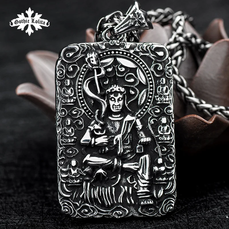 Buddha avalokitesvara Dog tag Stainless steel Necklace Patron saint Pendant Jewelry | Pendants