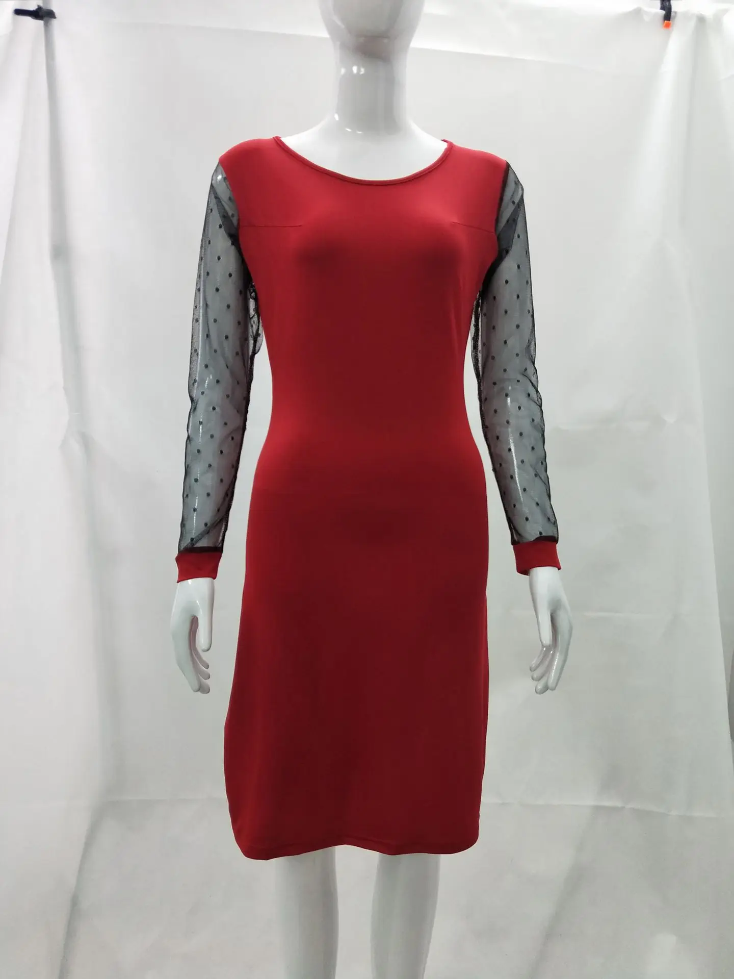 

2018 office lady elegant mesh patchwork knee length woman dresseschic American style straight long sleeve female dress
