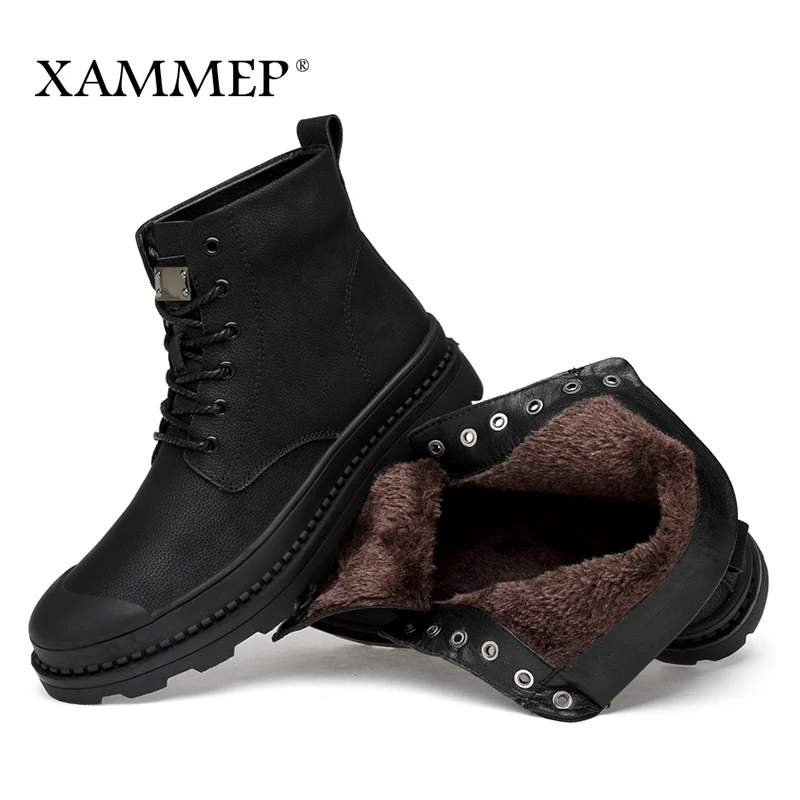 Мужские ботинки из натуральной кожи Xammep брендовые зимние на плоской подошве