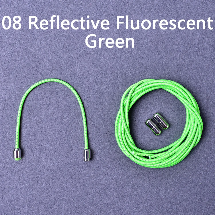 High Quality Lazy Shoelaces Locking Buckle Reflective Metal Capsule No Tie Elastic Shoe Laces Kids Adult Round Shoe Laces 100cm - Цвет: 08 Fluorescent Green