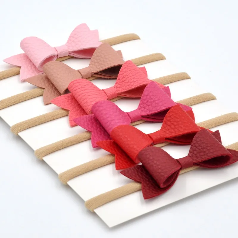 36pcs/lot 3inch Faux Leather Bow Headband Elastic Nylon Hair Band For Girls Baby Accessories | Детская одежда и обувь