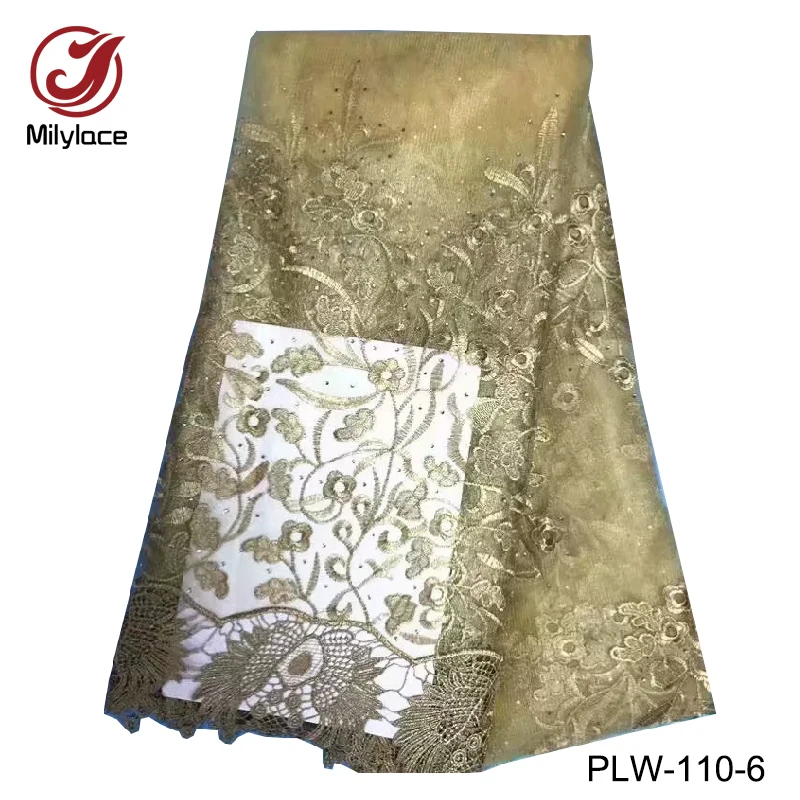 

Wholesale african lace fabric with rhinestones hot selling french net lace fabric embroidery tulle lace fabric for dress PLW-110