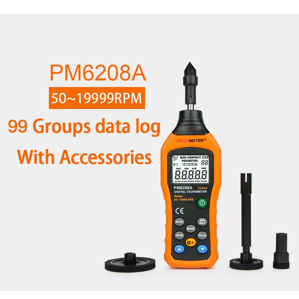 PM6208A Высокоточный цифровой тахометр контактного типа/Бесконтактный 50-19999 ОБ/мин, измеритель скорости вращения, электронный Тахометр - Цвет: PM6208A