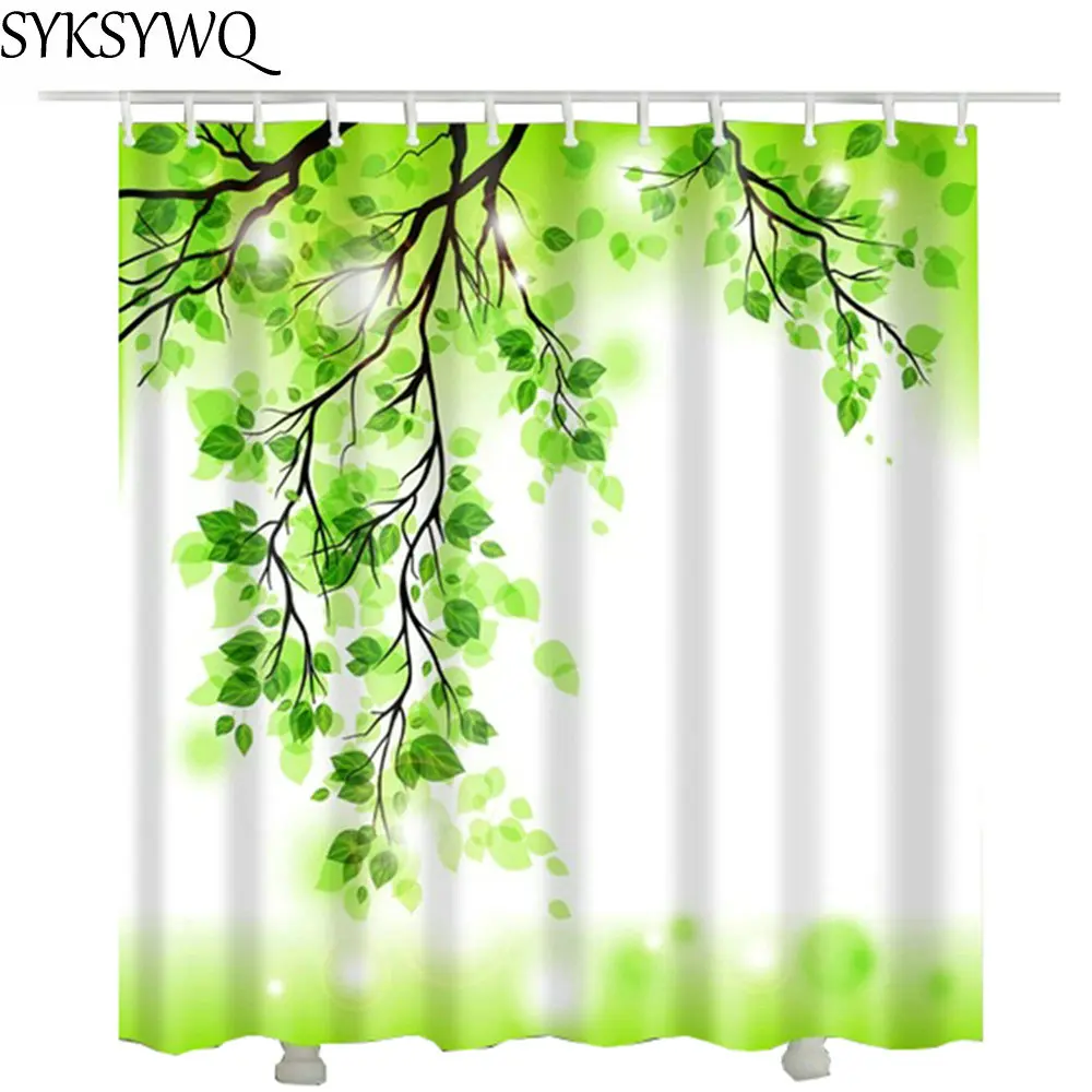 

Forest scenery shower curtain waterproof fabric polyester 3d printed green tree bathroom curtain cortina de ducha