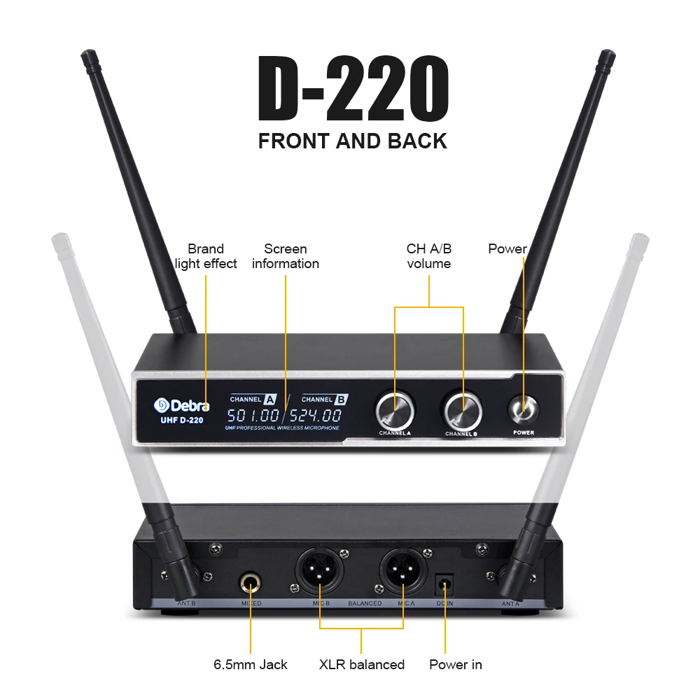 Хороший звук! Дебра аудио D 220 2 канала с ручной или Lavalier & гарнитура Mic UHF