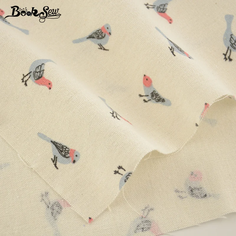Booksew Printed Bird Design Cotton Linen Fabric Home Sewing Material For Tablecloth Pillow Bag Curtain Cushion Zakka Tissu CM