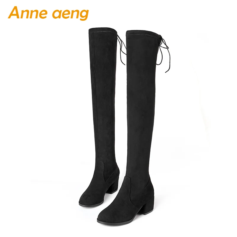 Winter Women Over-The-Knee Boots High Heel Square Toe Fashion Sexy Ladies Shoes Black Snow Thigh Big Size 33-45 | Обувь