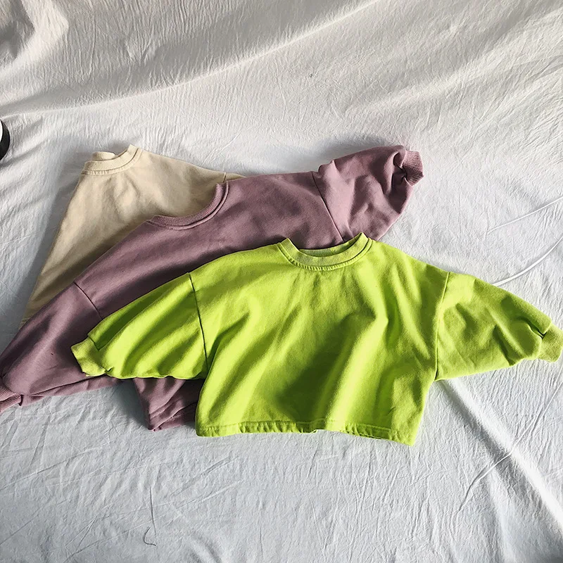Весенне-осенние детские однотонные толстовки с длинными рукавами свободного кроя хлопковые Свободные толстовки для мальчиков и девочек