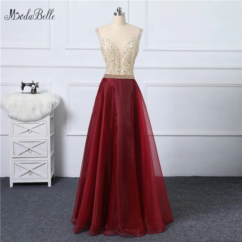 Modabelle 2017 длинное винно красное вечернее платье с золотыми бусинами Longue Soiree