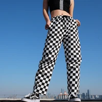 black and white plaid pants womens high waist checkered straight pants casual loose fashion trousers pantalon femme sweatpants