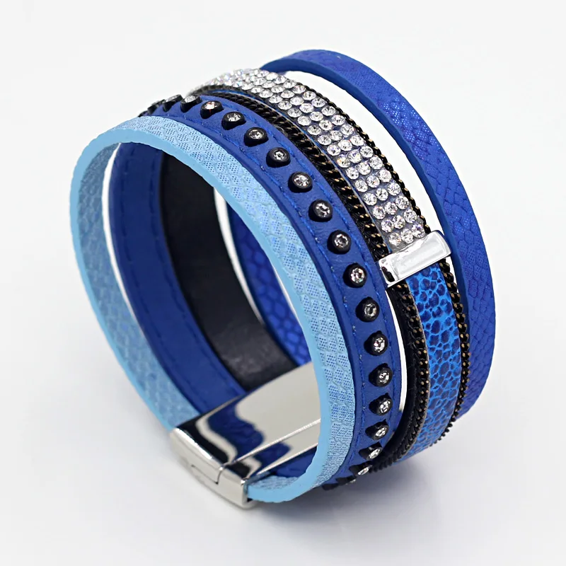 Vonnor Jewelry Для женщин браслет Многослойная кожа горный хрусталь Аксессуары женский