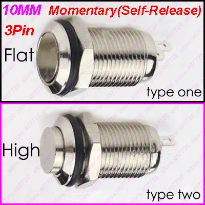 

50PCS 10MM Mini Metal Button Switch 3Pin Momentary/Self-Released/Not-Locking Power Push Button Flat/High Head Type 2A/36VDC