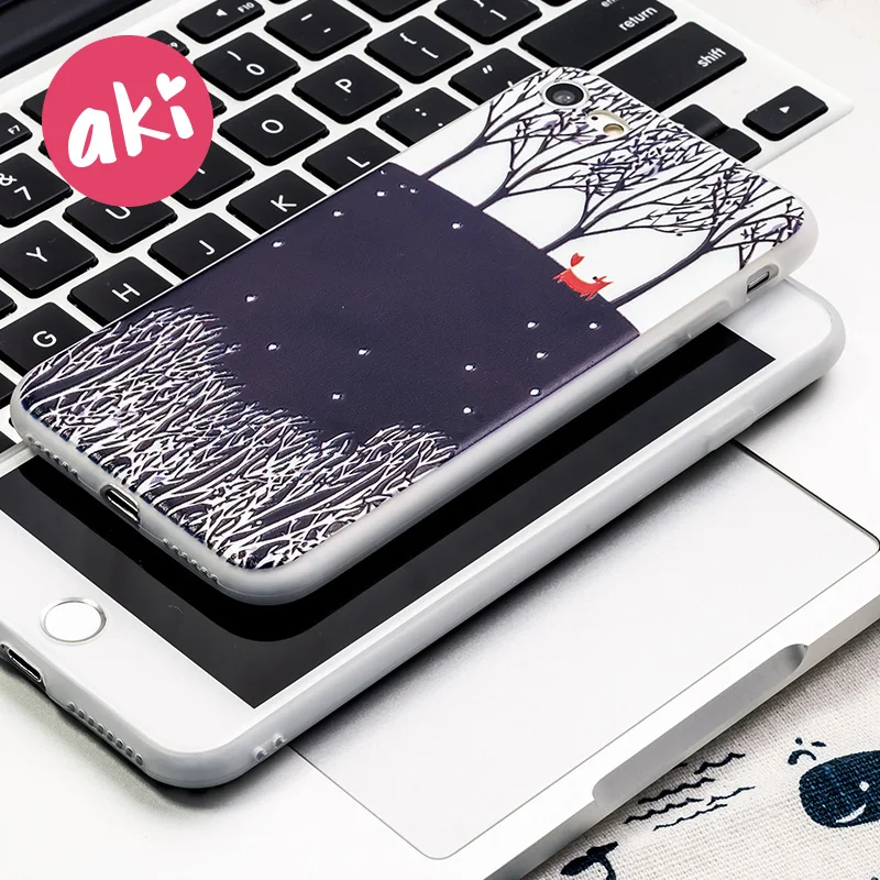 AKI 3D мягкий рельеф ТПУ чехол для телефона iPhone 8 7 Plus лиса и лес телефонные чехлы iphone