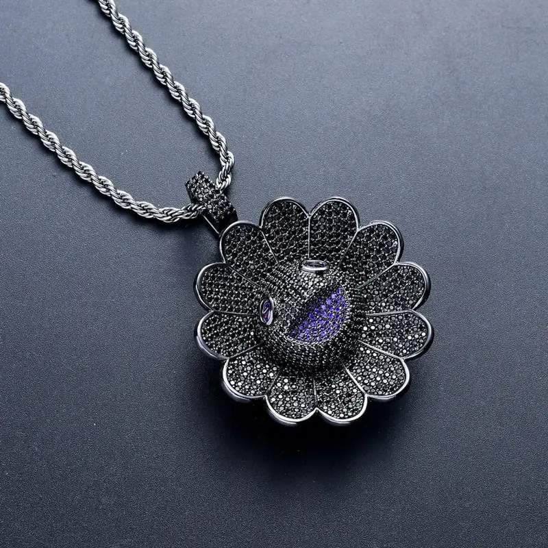 Сверкающий Подсолнух в стиле хип-хоп ювелирное изделие из меди с цирконием для