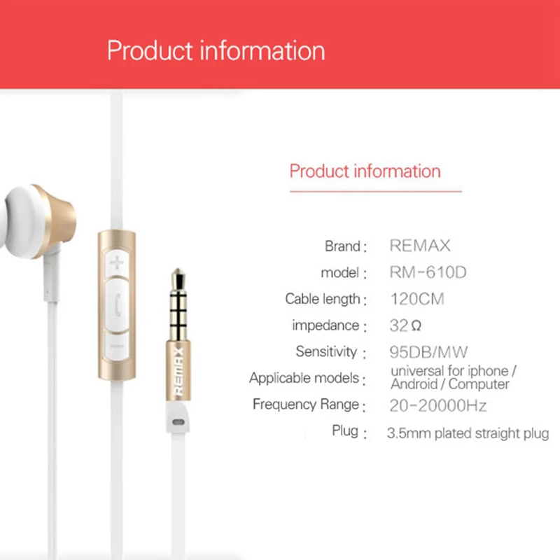 Remax стерео музыка In-ear металлические наушники плотно прилегающие к уху супер