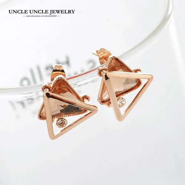 925 серьги иглы белый треугольник золотого цвета Дизайн Синий Шампанское Кристалл