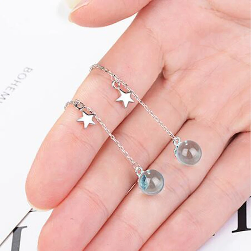 KOFSAC New Fashion 925 Silver Earrings For Women Charming Blue Planet Crystal Drop Earring Ear Line Jewelry Valentine's Day Gift |