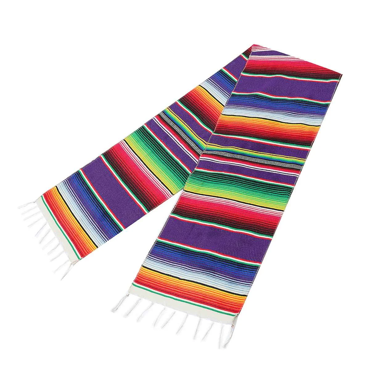 Фиолетовый 3 цвета мексиканские вечерние Serape хлопчатобумажная скатерть, дорожка Радужная Свадебная вечеринка настольная дорожка s украшение дома 213X35 см - Цвет: Фиолетовый