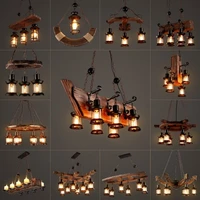 antique industrial retro wood e27 ceiling light creative loft bar suspension luminaire vintage living room lights lustre