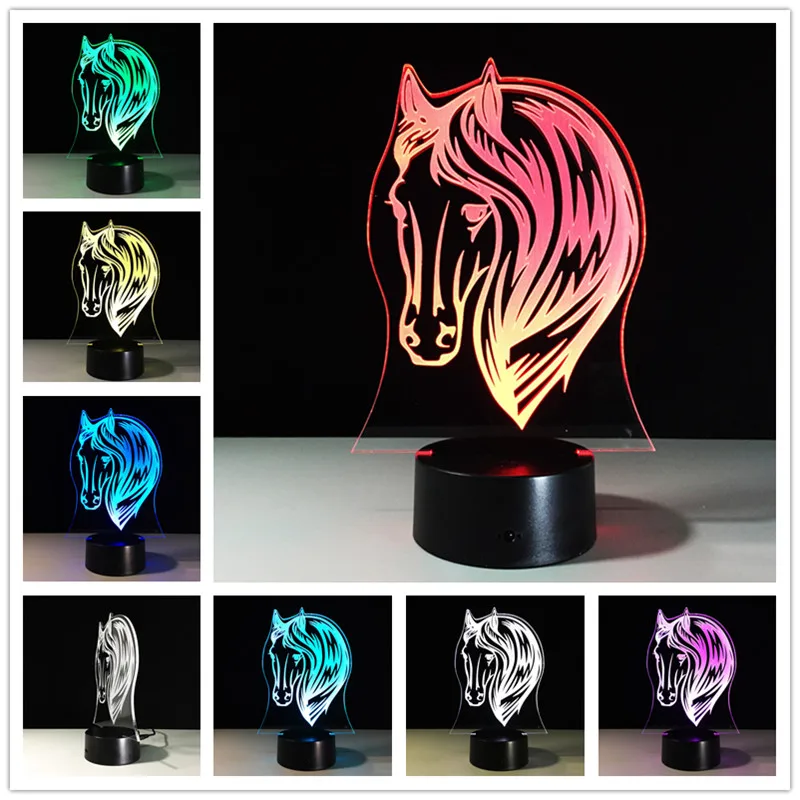 Usb 3d лампа Survetement Horse светодиодный 3d-ночник power Bank Usb светодиодный сенсорный выключатель 7 цветов Изменение Настольная лампа