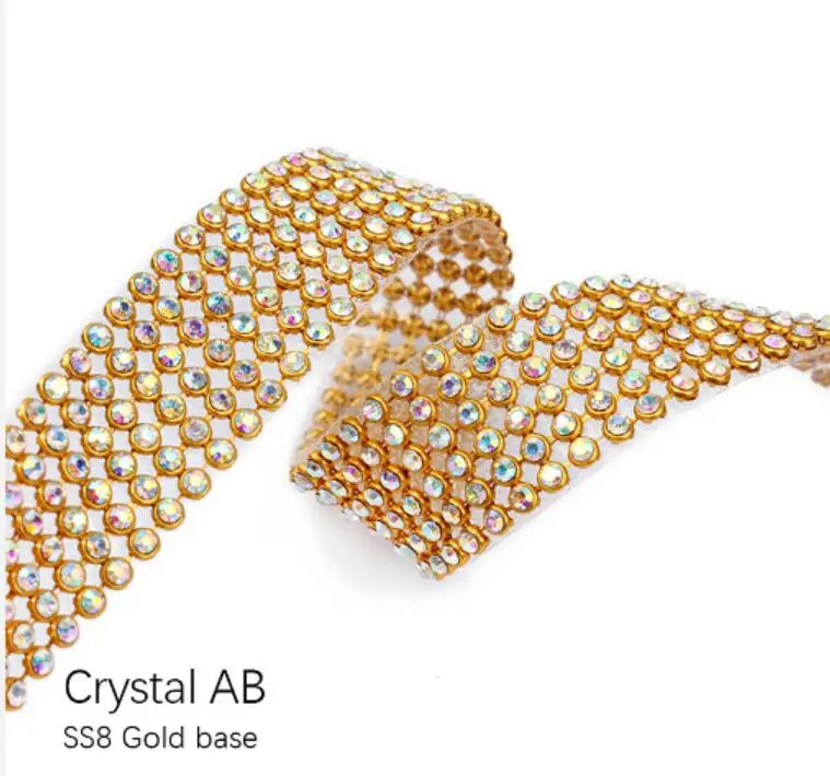 Gold crystal AB 12 строк Hotfix Стразы сетка цепь Кристалл страз окантовка для одежды сумки обувь - Цвет: Gold crystal AB