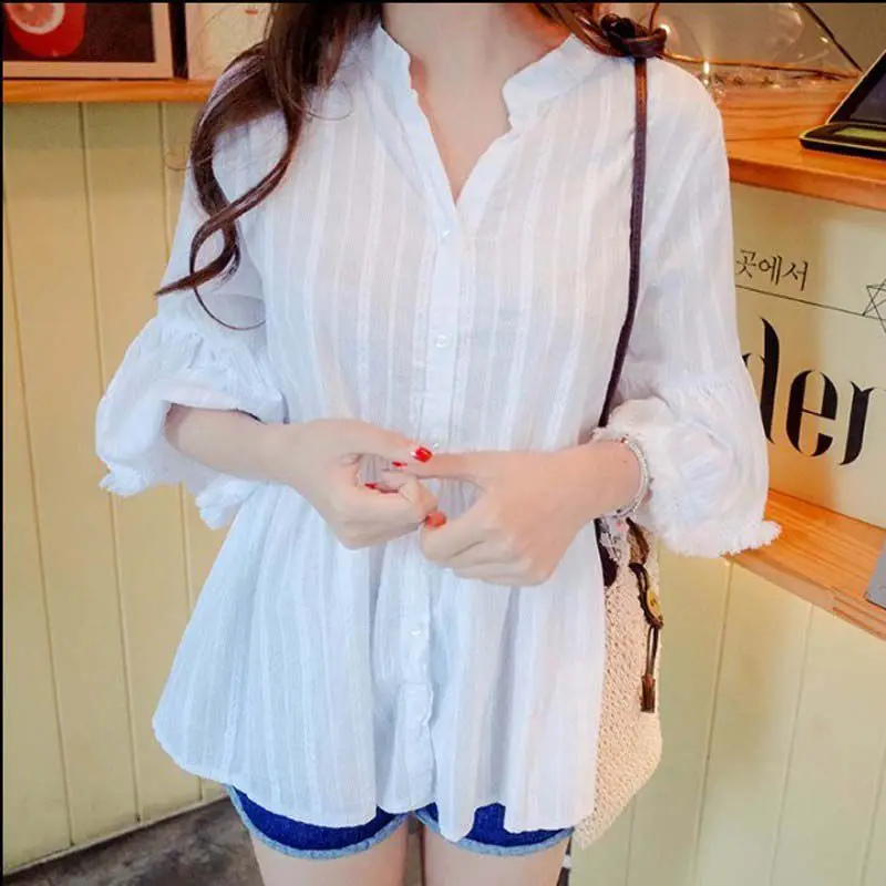 2019 Summer Flare Sleeve Loose Women Blouses Shirt White Shirt Korean Shirt Small Fresh Tops Female Blusas