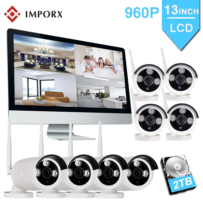 IMPORX 8CH 960 P Беспроводной NVR Kit 8 штук ip камера Системы 13 &quotЖК дисплей монитор Экран P2P