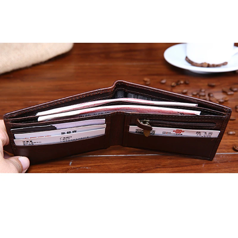 

Genuine Leather Short Wallet Horizontal Card Holder Clutch Bag Coin Pocket Vintage Men Crazy Horse Cowhide Bifold Money Purse