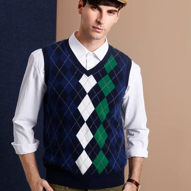 ZHILI Spring and Autumn Men's V-Neck Cashmere Vest | Мужская одежда